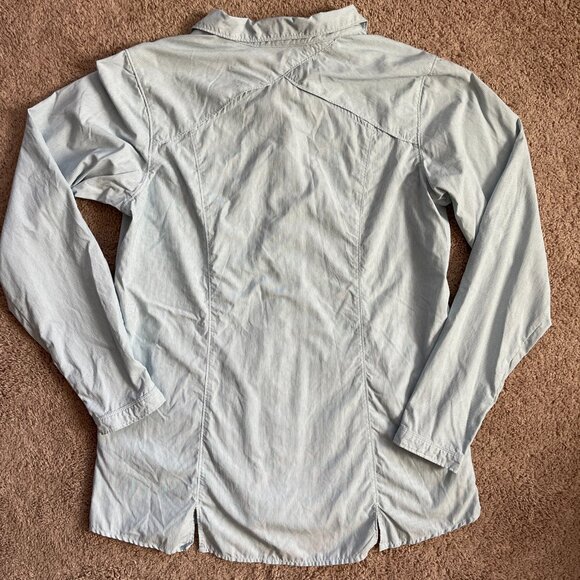 ExOfficio Insect Shield Women Large Striped Blue Outdoor Hiking LongSleeve Shirt - Picture 7 of 7